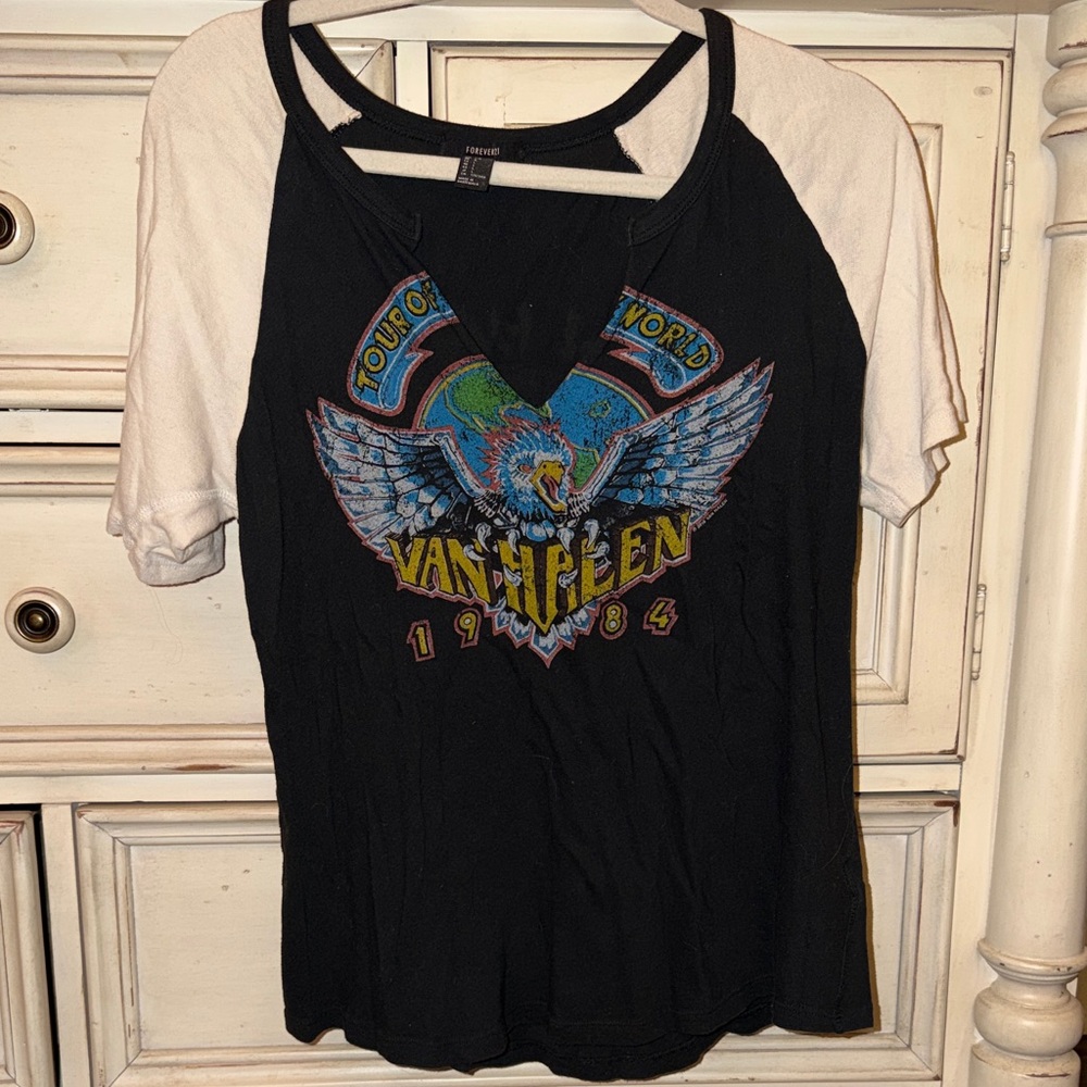 Forever 21, Van Halen “Tour of the World”1984, Black and White Graphic Tee